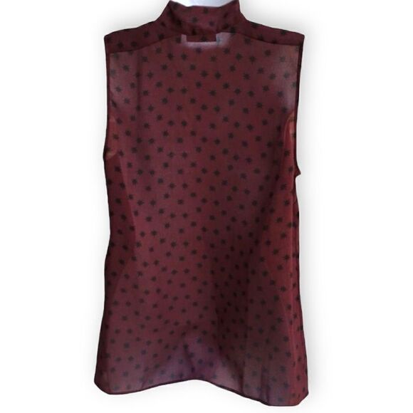 Halogen Sheer Maroon Black Starburst V-Neck Tie Sleeveless Blouse - Picture 4 of 9